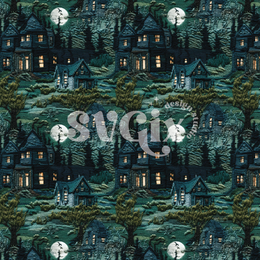 Haunted House I Embroidery Seamless