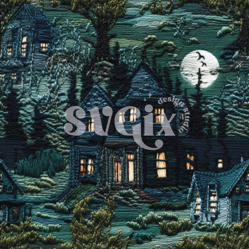Haunted House I Embroidery Seamless