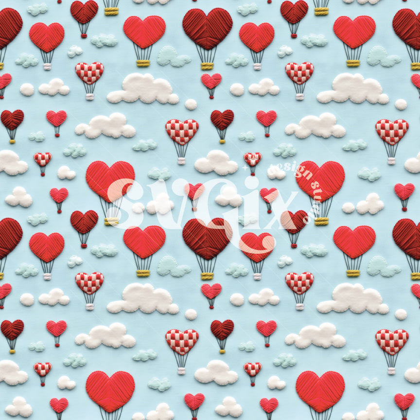 Heart Air Ballons Embroidery Seamless Pattern