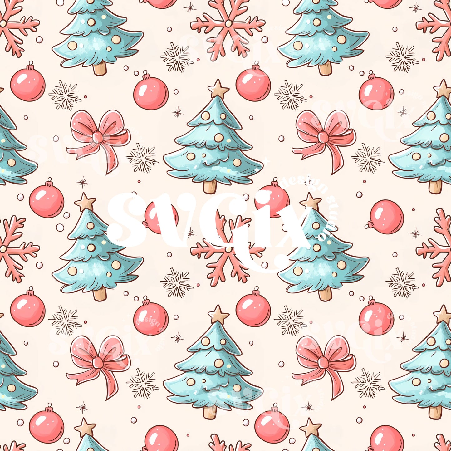Coquette Christmas Trees Seamless Pattern
