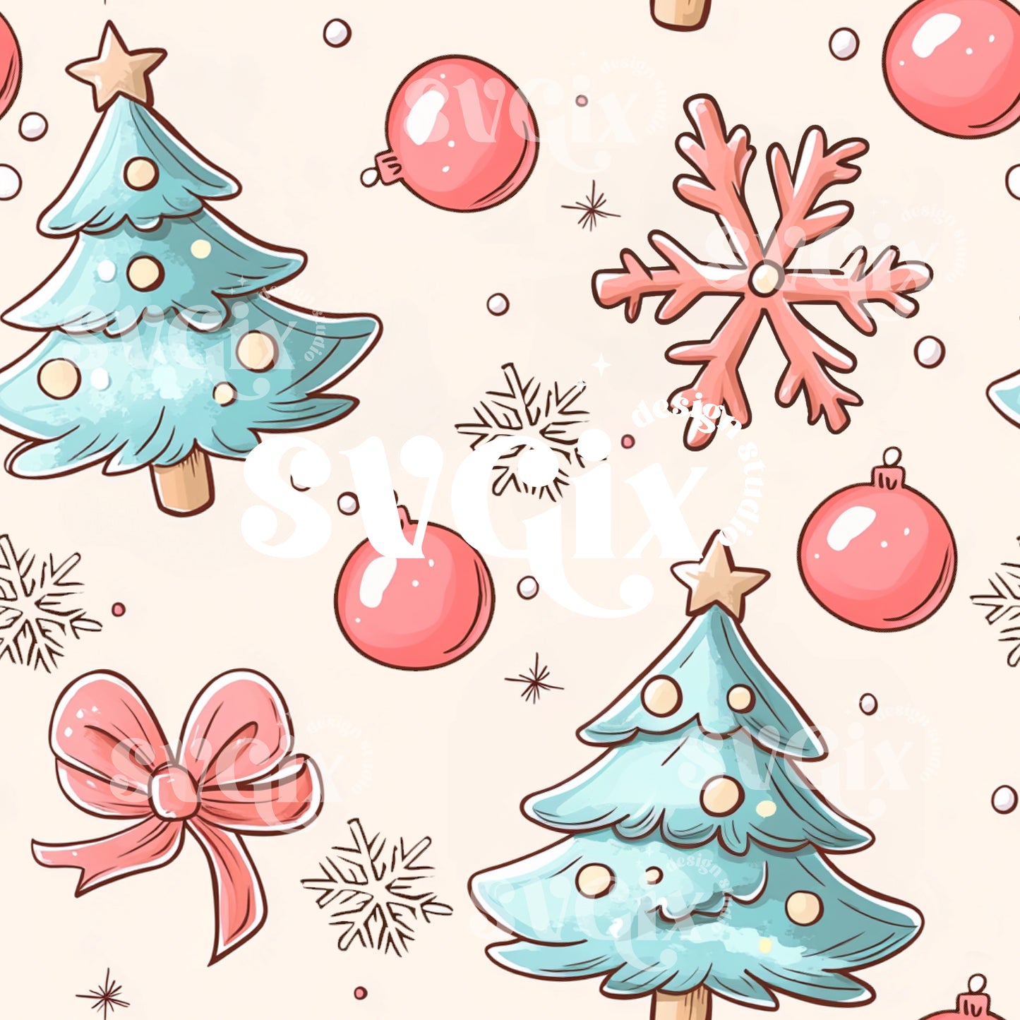 Coquette Christmas Trees Seamless Pattern