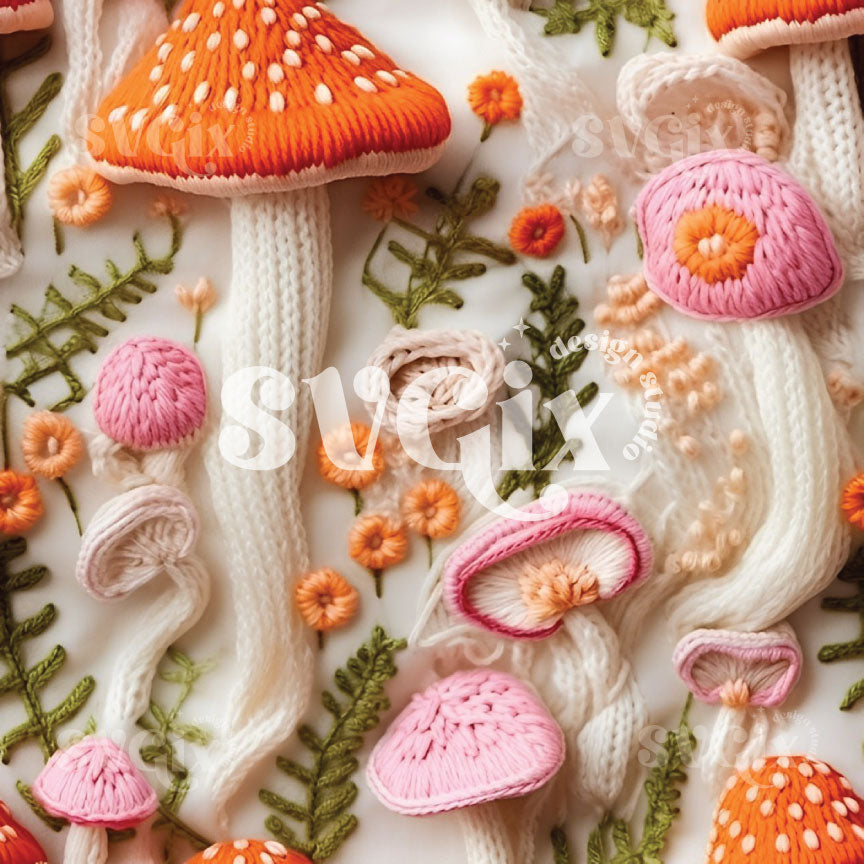 Knit Fall Mushrooms Seamless Pattern
