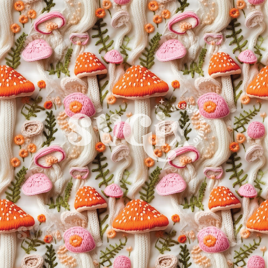 Knit Fall Mushrooms Seamless Pattern