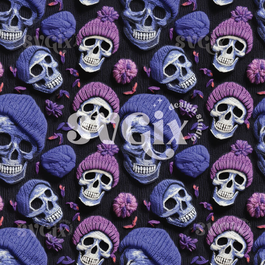 Knit Skulls Halloween Seamless Pattern