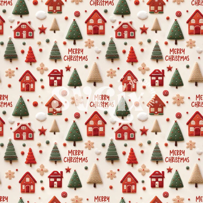 Merry Christmas Embroidery Seamless Pattern