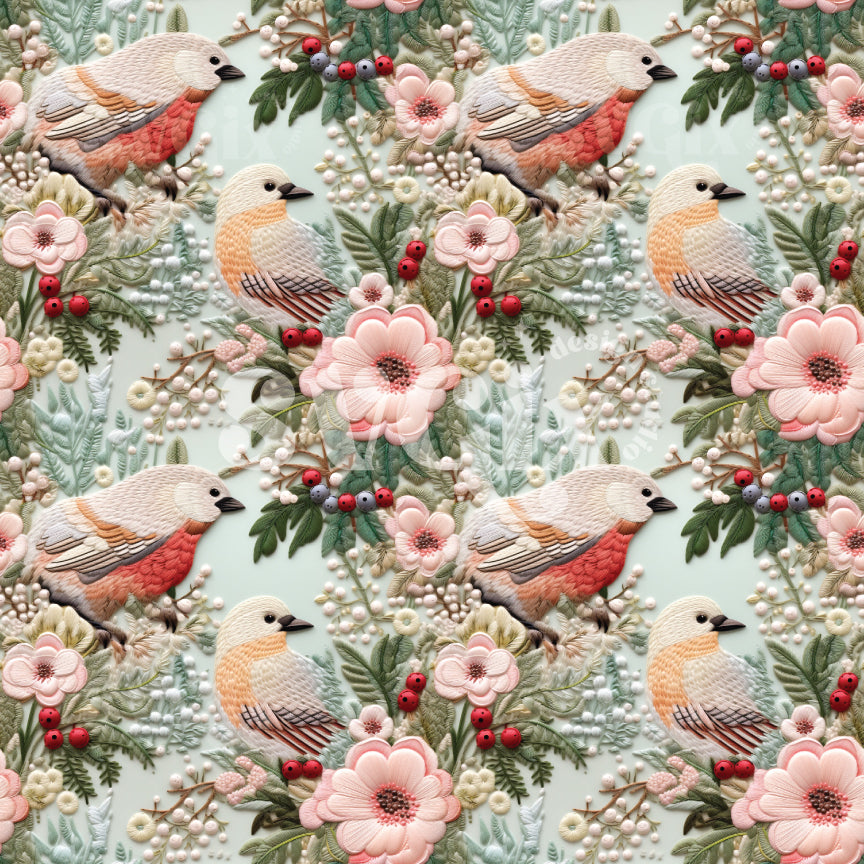 Muted Christmas Birds Seamless Pattern