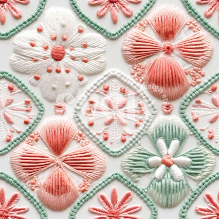 Muted Christmas Embroidery Seamless Pattern
