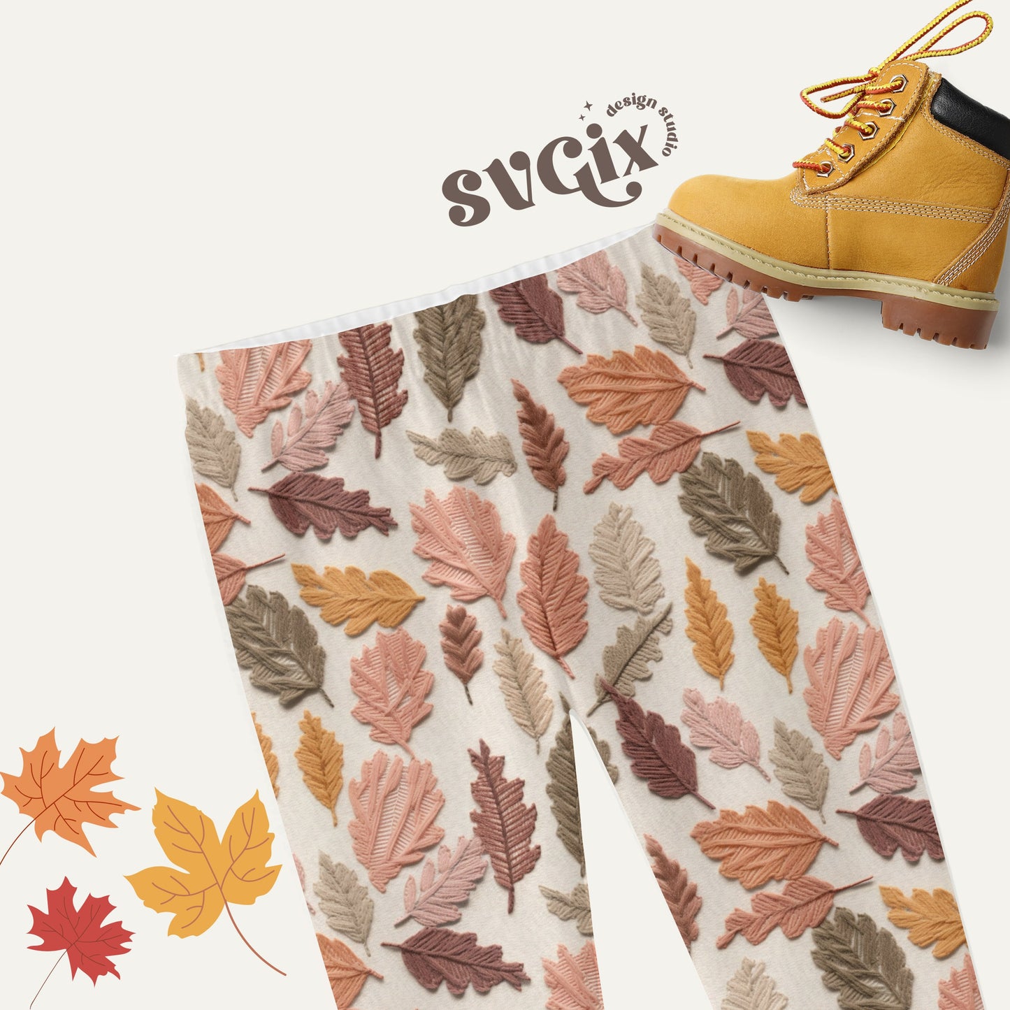 Muted Boho Fall Leaves Embroidery Seamless