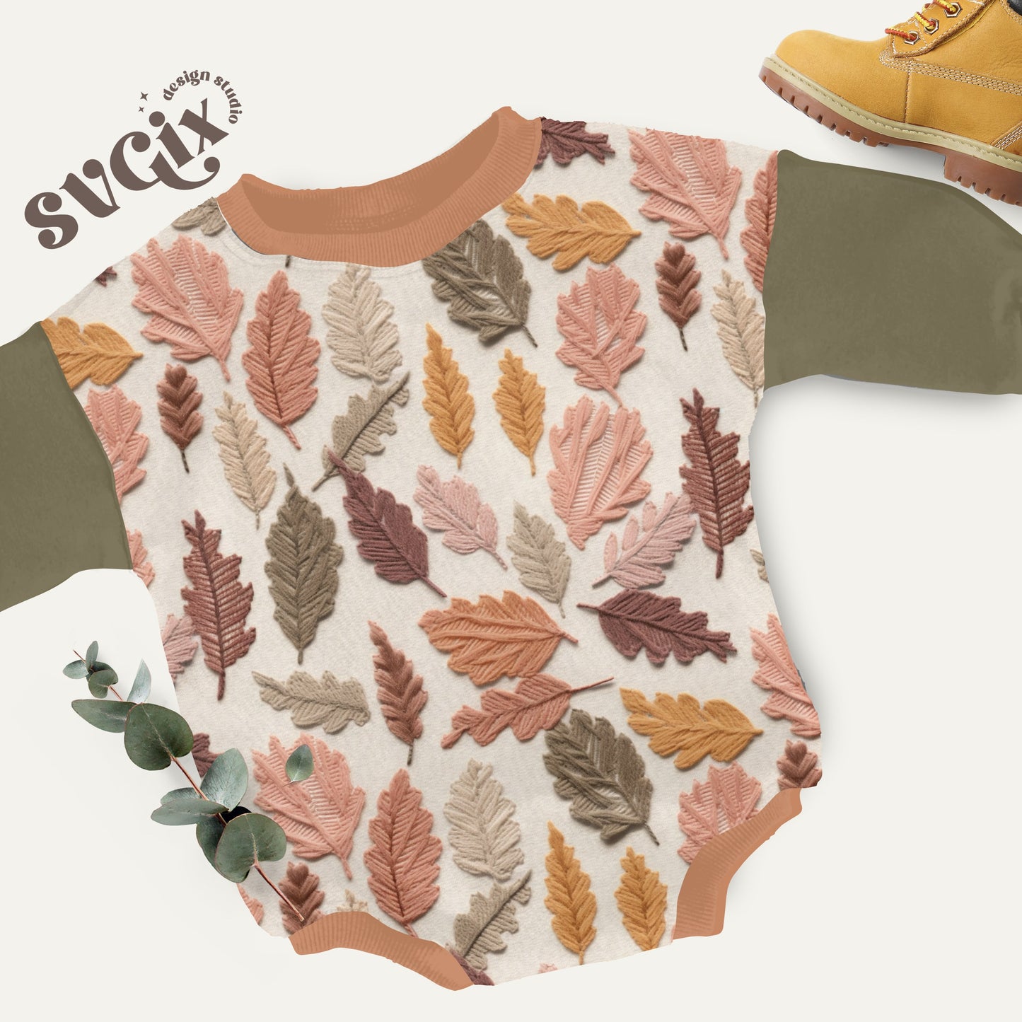 Muted Boho Fall Leaves Embroidery Seamless