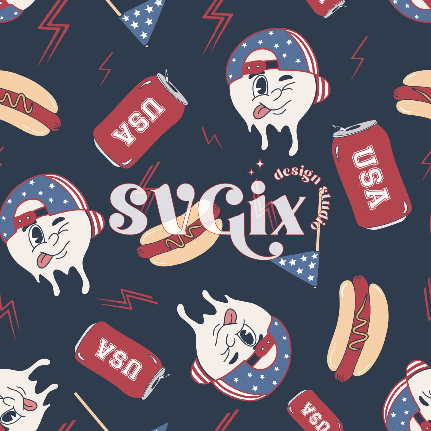 4th July Boy Seamless Pattern * Handrawn