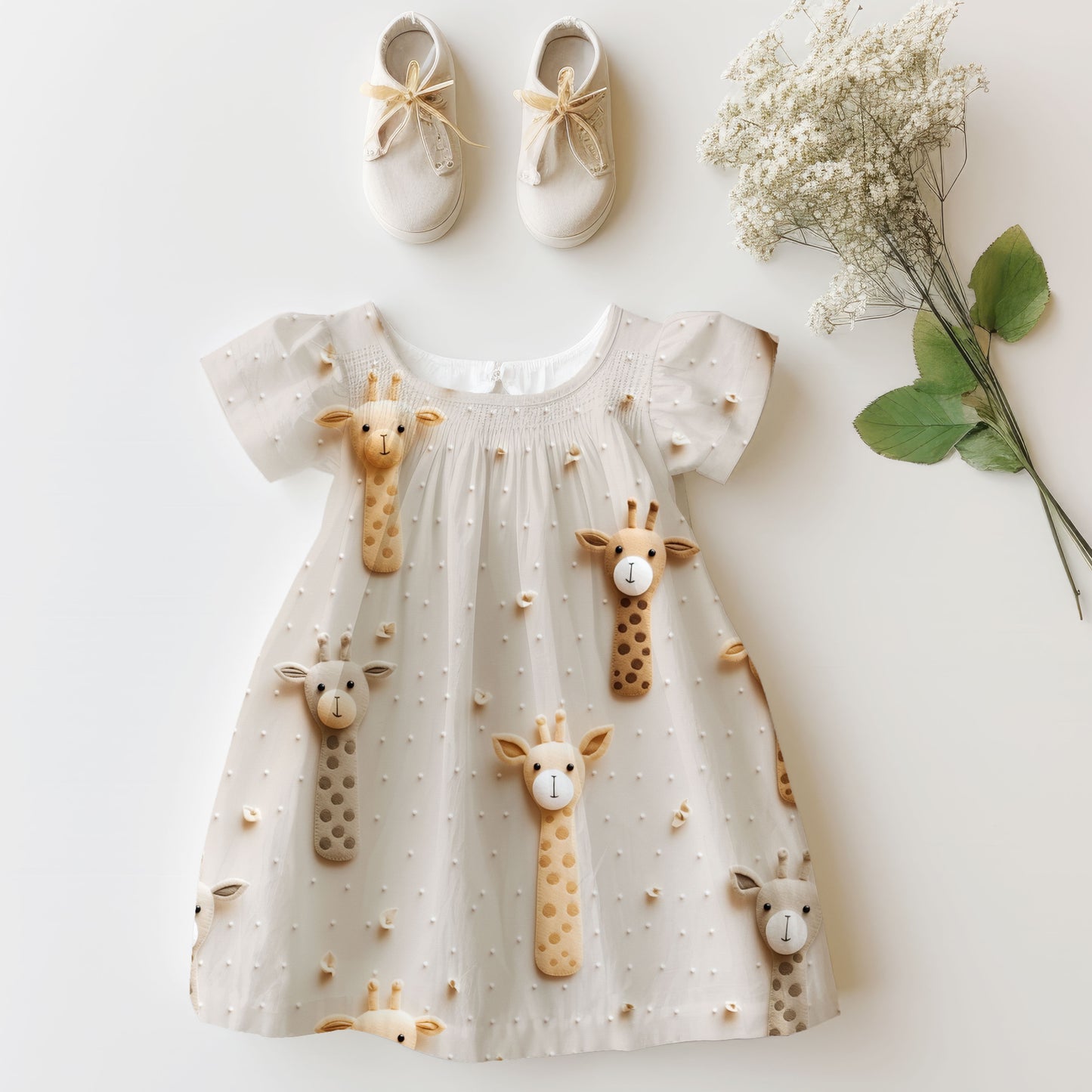 Scandinavian Inspired Giraffes Embroidery Seamless Pattern