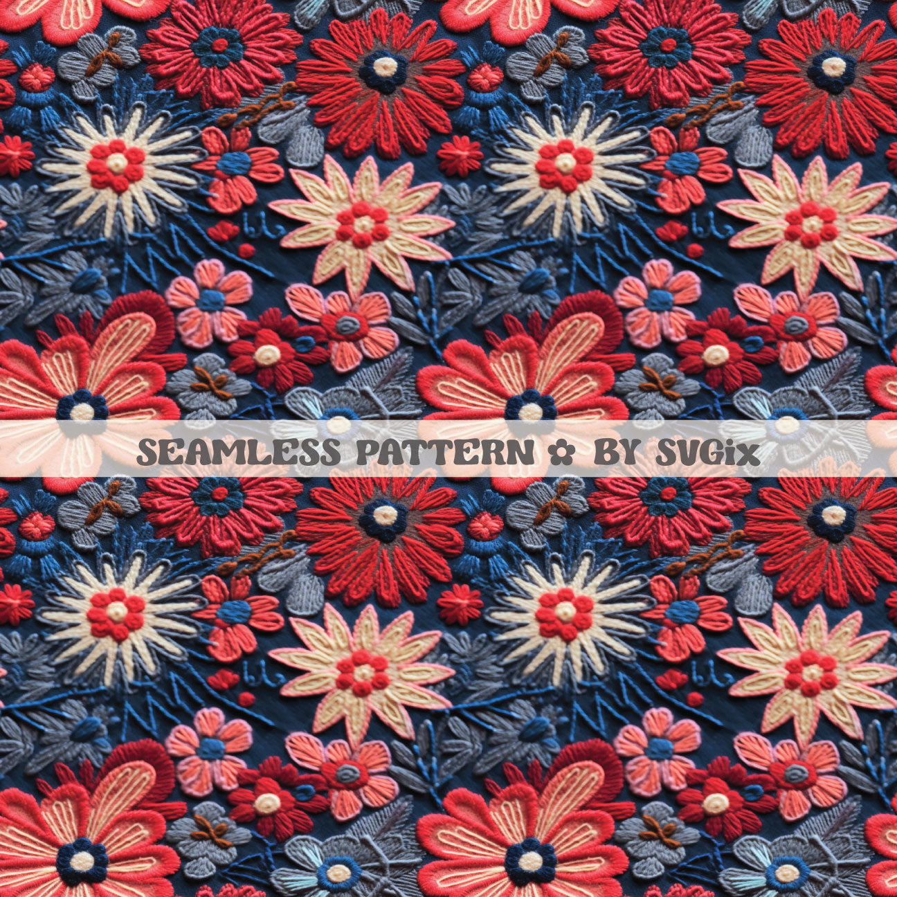 Patriotic Flowers II Embroidery Seamless