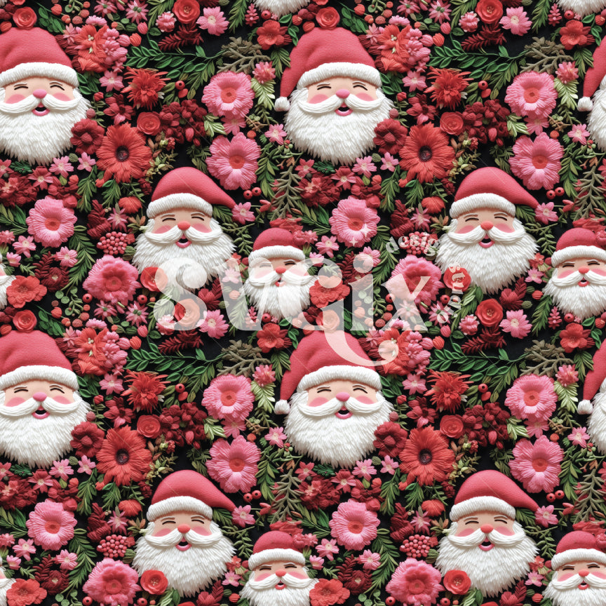 Pink Floral Santa Seamless Pattern