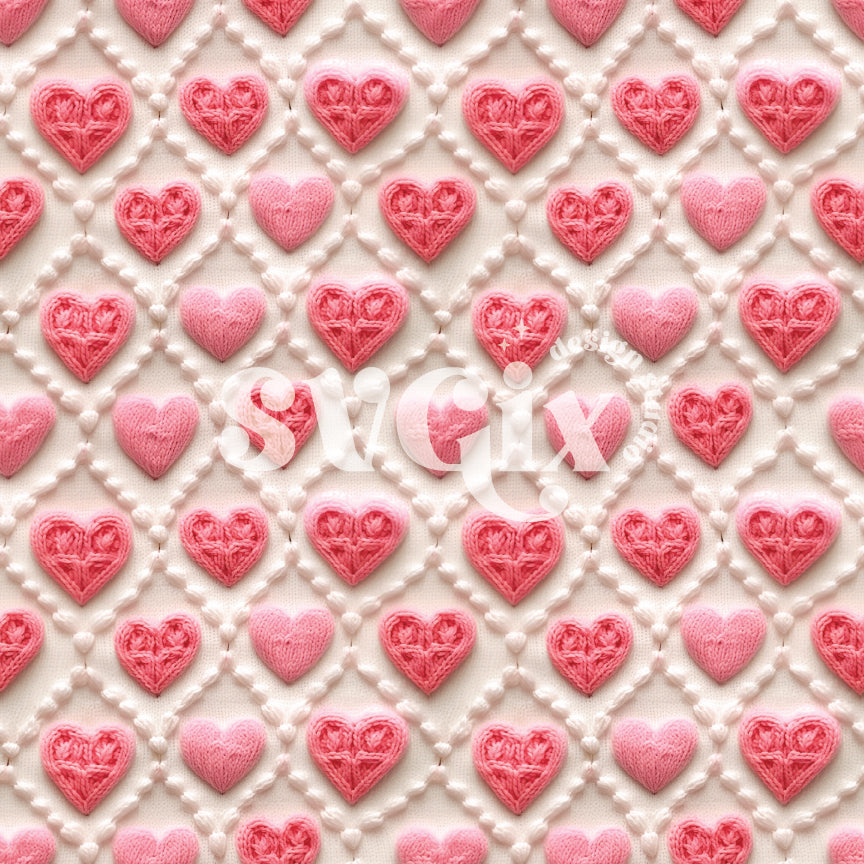 Pink Hearts Knit Seamless Pattern