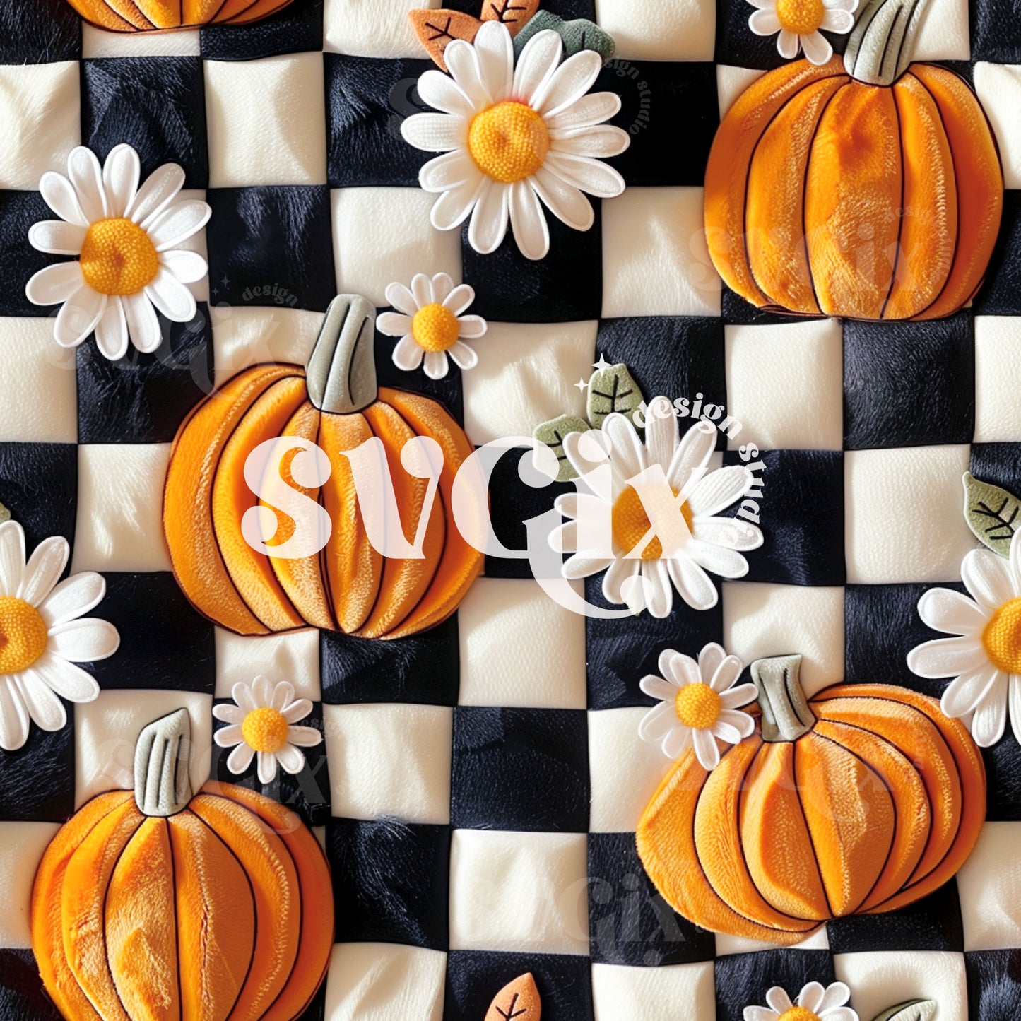 Pumpkin Patch Checkers Seamless Pattern