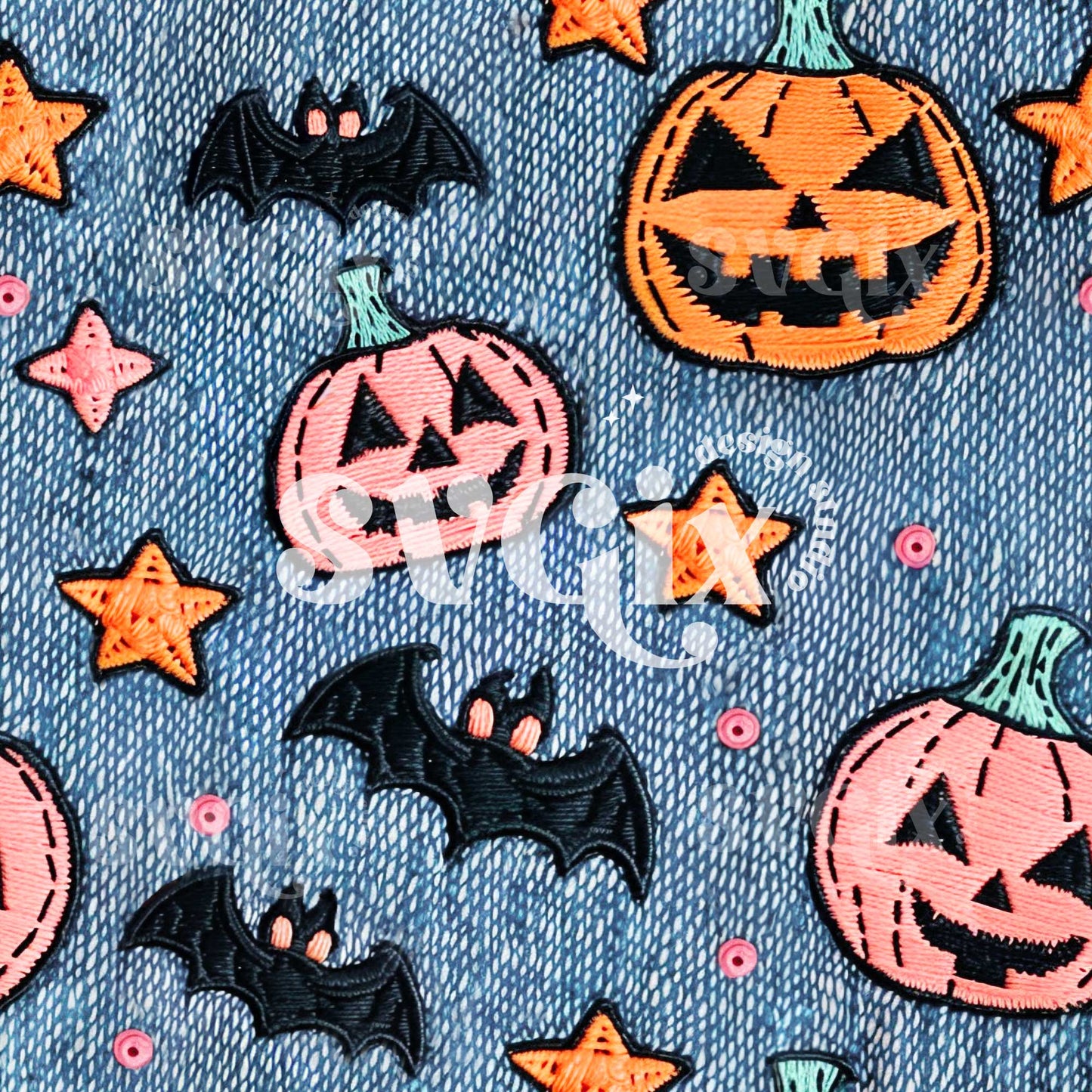 Pumpkin Patch on Denim Seamless Pattern