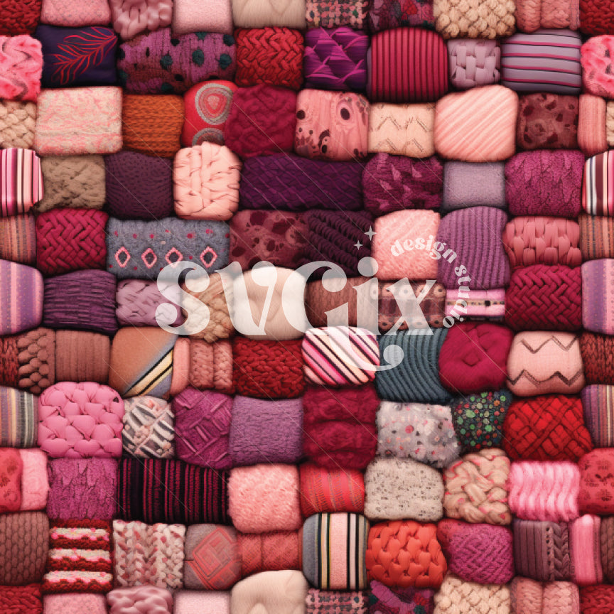 Purple Pink Fabric Squares Seamless Pattern
