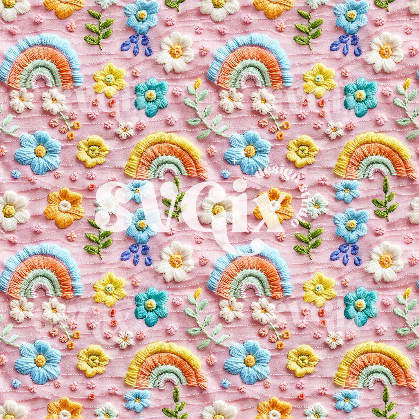 Rainbow Floral Embroidery Seamless Pattern