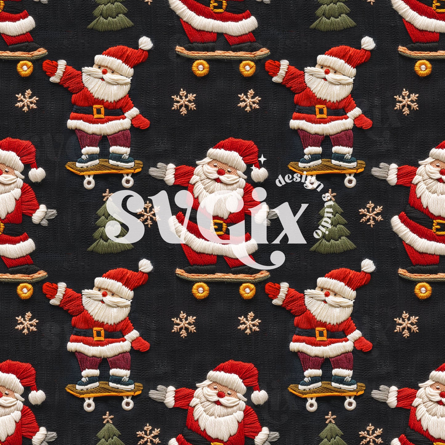 Santa Skateboard Seamless Pattern