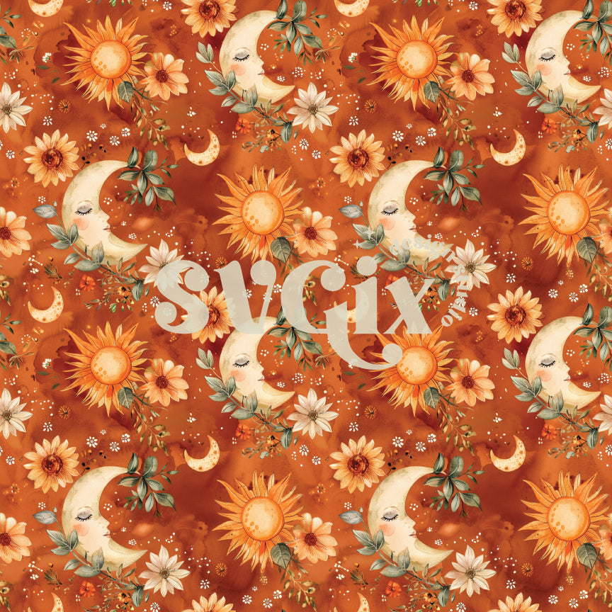 Sun and Moon Terracotta Watercolor Seamless Pattern