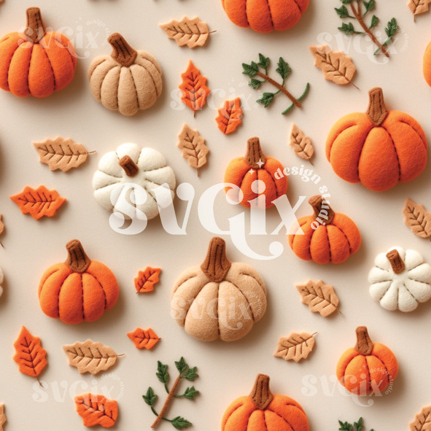 Tiny Pumpkins Felt Seamless Pattern