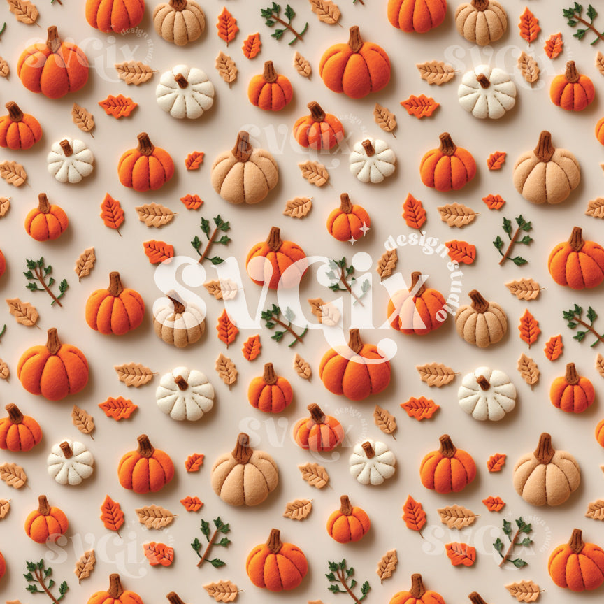 Tiny Pumpkins Felt Seamless Pattern