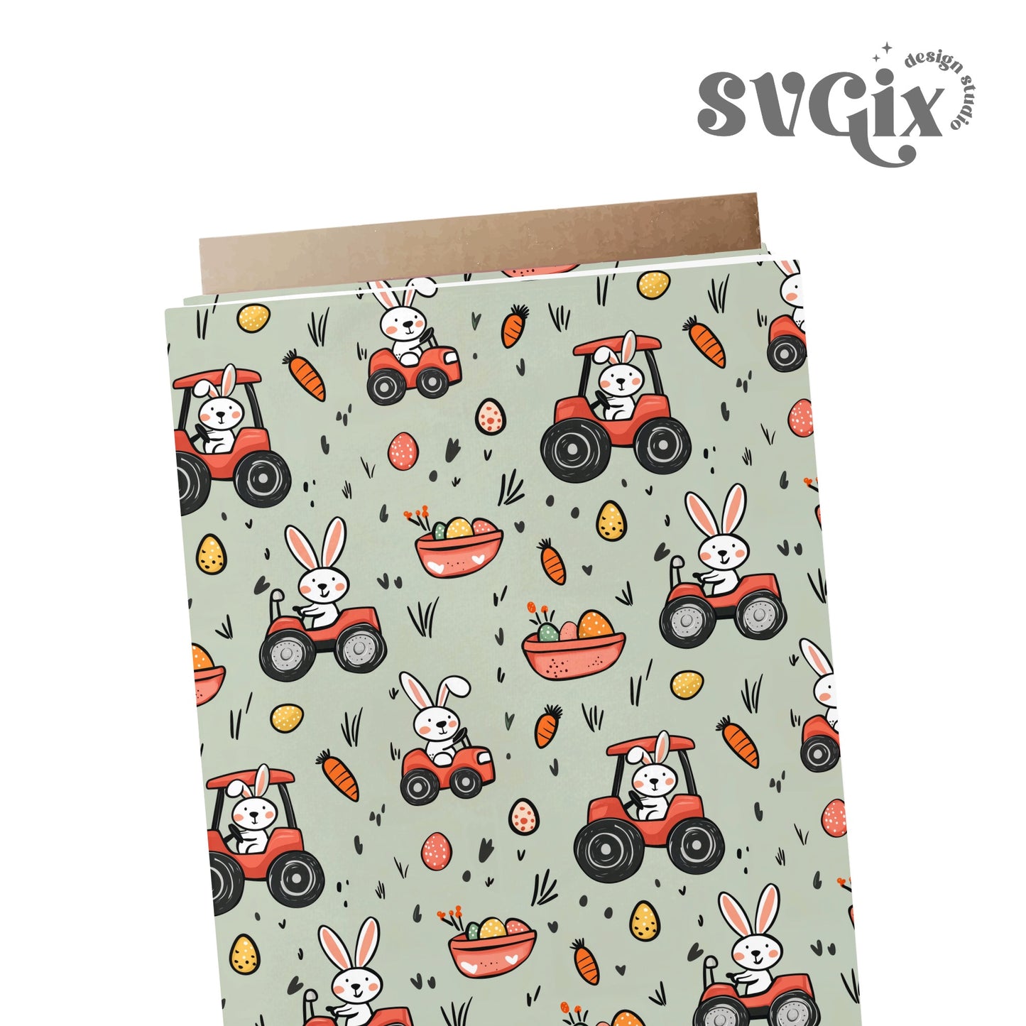 Tractor Easter Bunny Farm Seamless Pattern