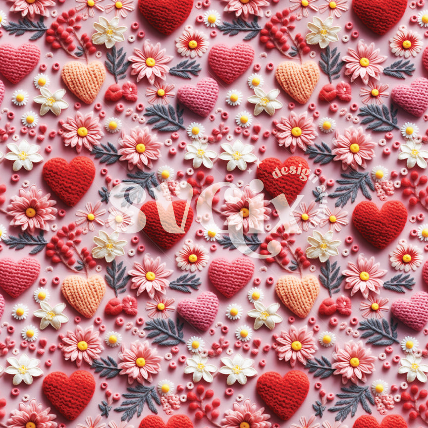 Valentines Floral Embroidery Seamless Pattern