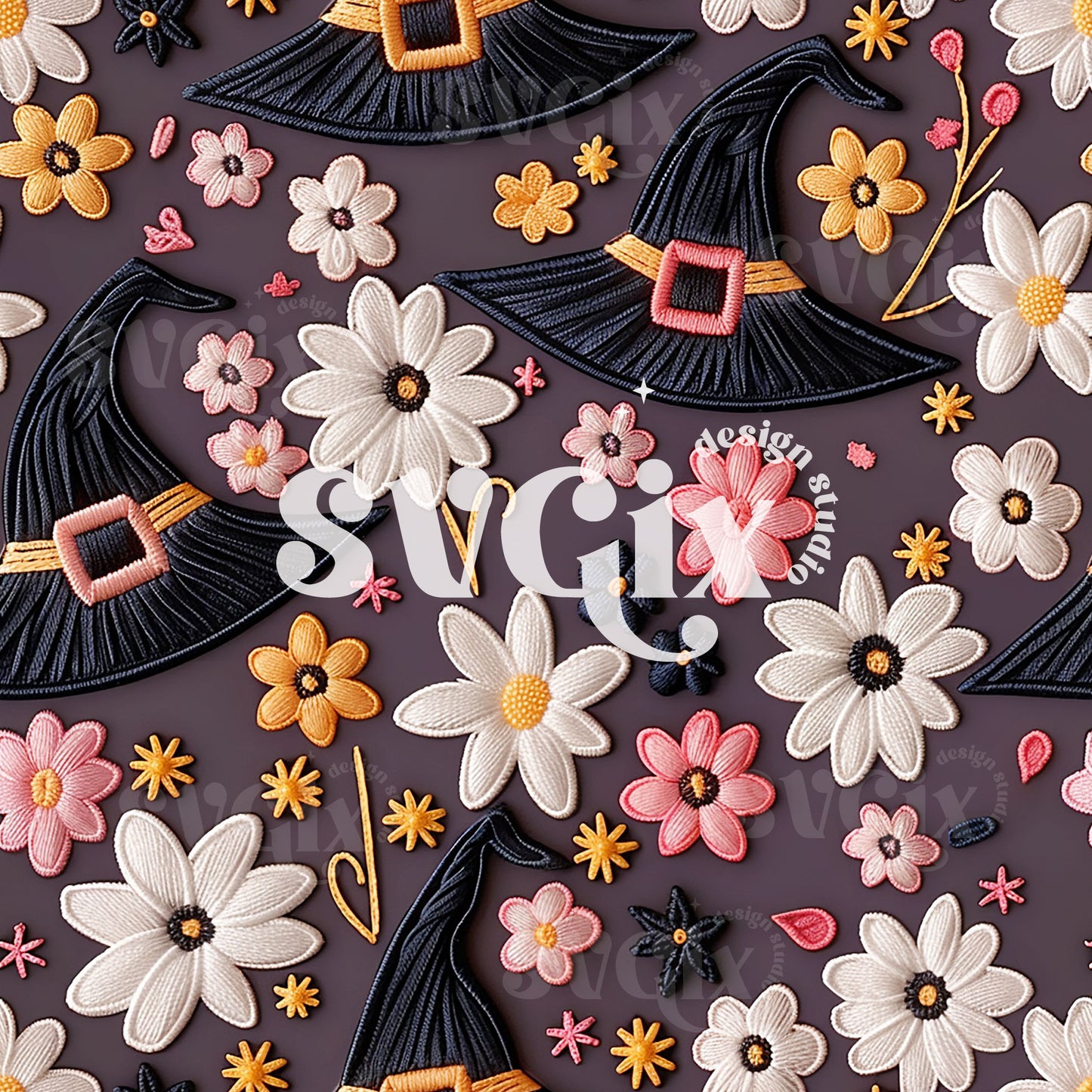 Witch Hats Floral Seamless Pattern
