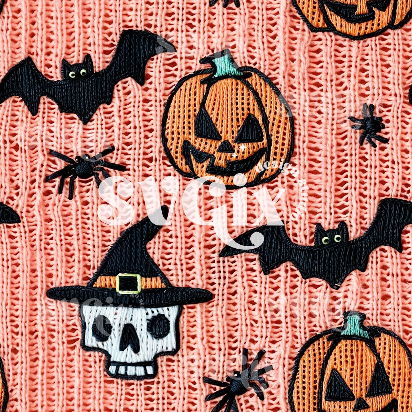 Witchy Skull Halloween Knit Seamless Pattern