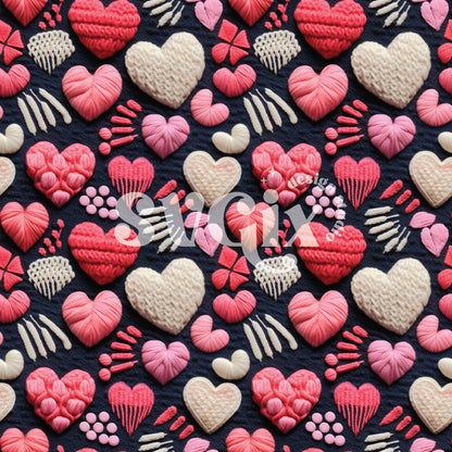3D Hearts on Navy Knit Seamless Pattern