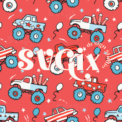 4th July Monster Trucks Boy Seamless_red