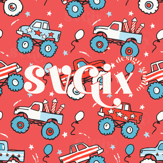 4th July Monster Trucks Boy Seamless_red