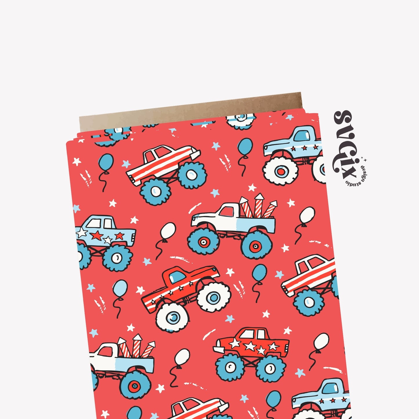 4th July Monster Trucks Boy Seamless_red