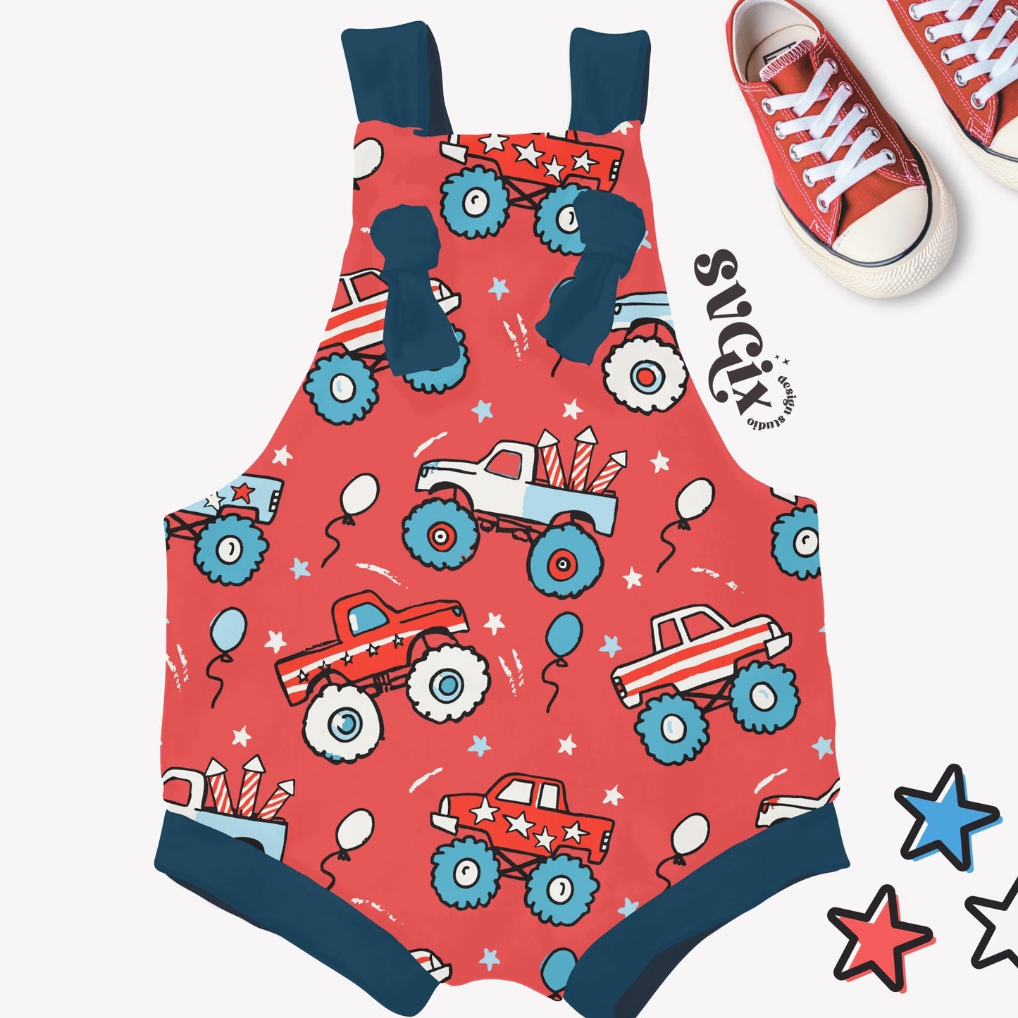 4th July Monster Trucks Boy Seamless_red