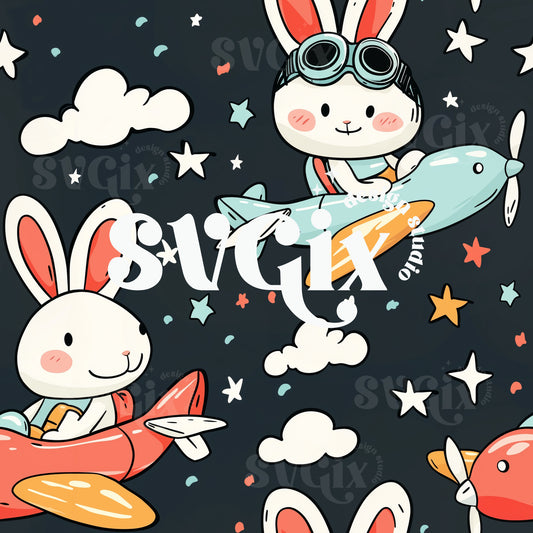 Airplane Bunnies Seamless Pattern