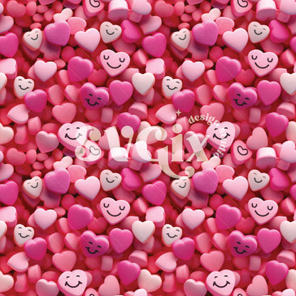 3D Candy Hearts Seamless Pattern