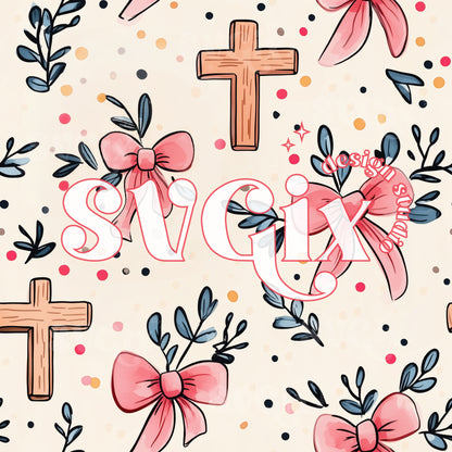 Easter Cross Floral Seamless Pattern
