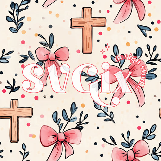 Easter Cross Floral Seamless Pattern