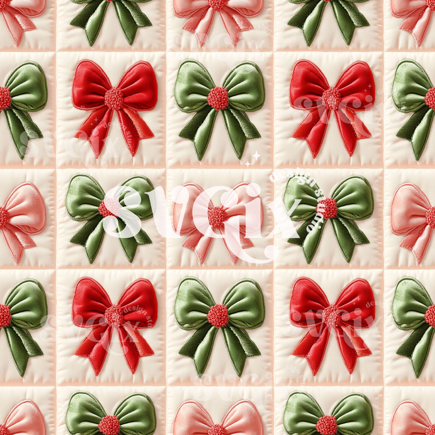 Christmas Coquette Bows Embroidery Seamless Pattern