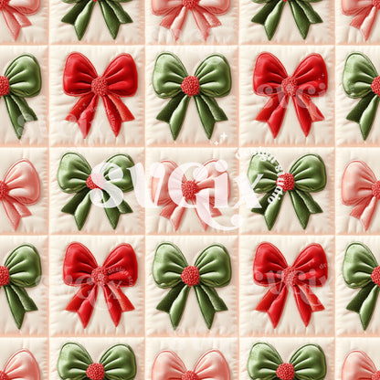 Christmas Coquette Bows Embroidery Seamless Pattern