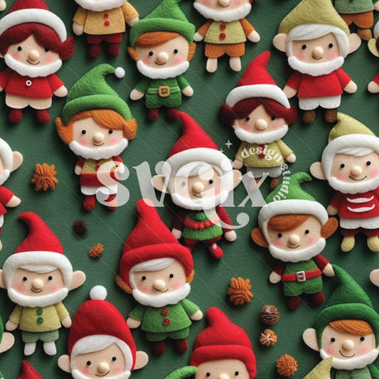 Christmas Elves Faux Felt Embroidery Seamless Pattern