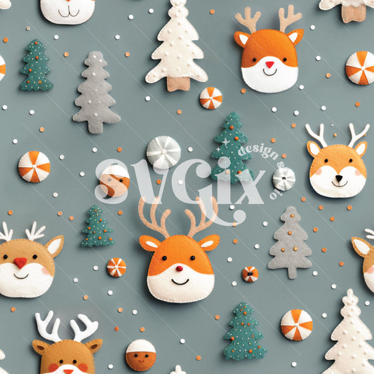 Christmas Rudolph Felt Embroidery Seamless Pattern