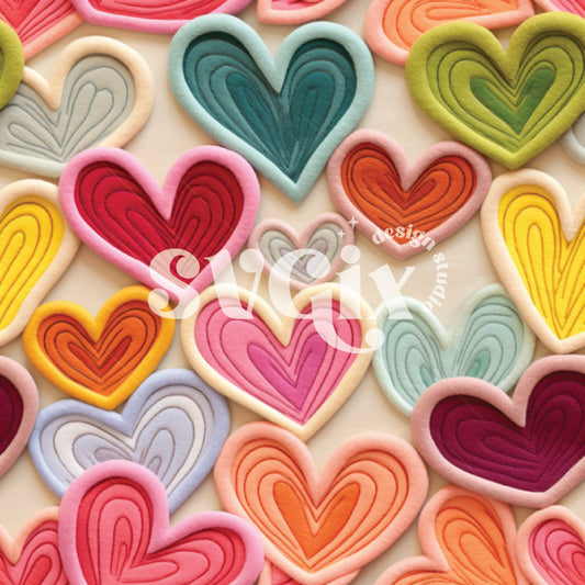 Colorful Felt Art Hearts Seamless Pattern