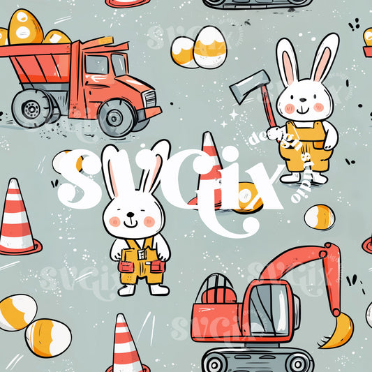 Construction Easter Bunnies Seamless Pattern
