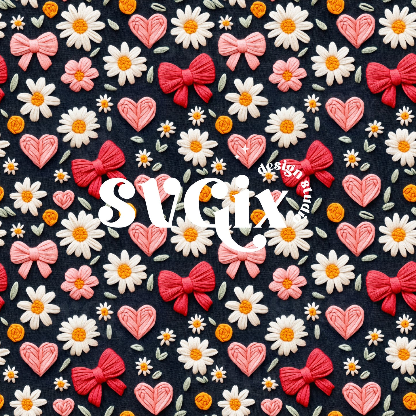 Coquette Vday Seamless Floral Bows Hearts Embroidery Repeating Pattern