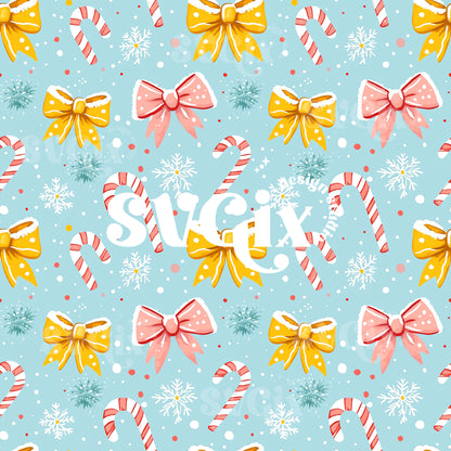 Coquette Christmas Snowy Bows Seamless Pattern