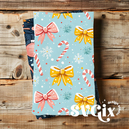 Coquette Christmas Snowy Bows Seamless Pattern