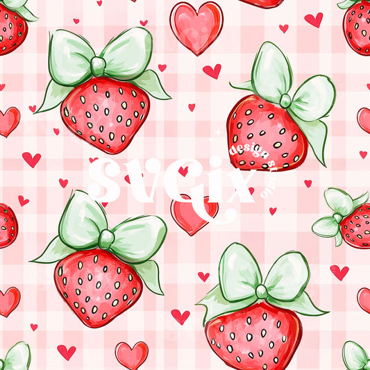 Coquette Vday Watercolor Strawberries Seamless Pattern