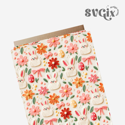 Coquette Floral Easter Bunnies Seamless Pattern